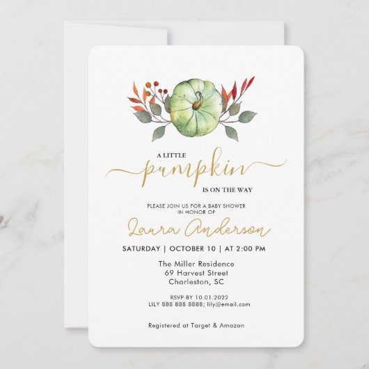 リトルパンプキン秋のベイビーシャワー 招待状 (正面)