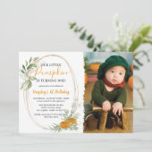 リトルパンプキン秋の写真 ファーストバースデー 招待状 (スタンド正面)