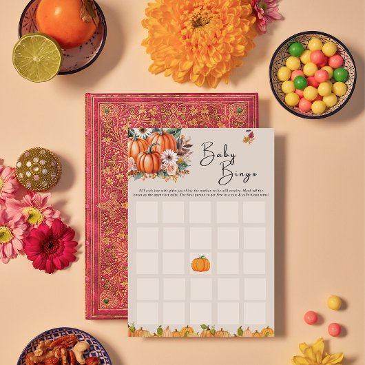 リトルパンプキン秋の花のベイビーシャワービンゴカード 招待状