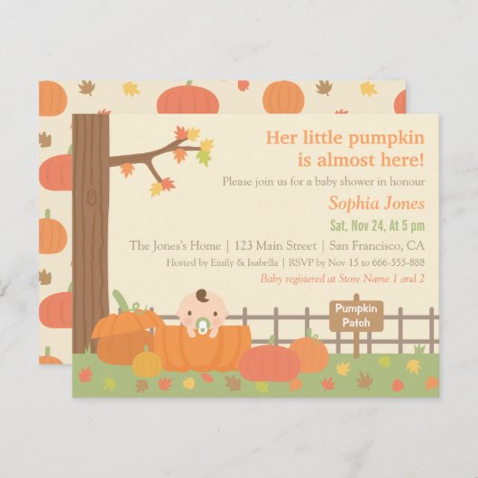 リトルパンプキン秋テーマベビーシャワー招待状 招待状 (正面/裏面)