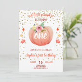 リトルパンプキン秋ファースト誕生日ガール金ゴールド 招待状 (スタンド正面)