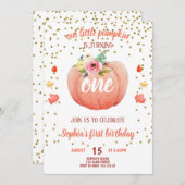 リトルパンプキン秋ファースト誕生日ガール金ゴールド 招待状 (正面/裏面)