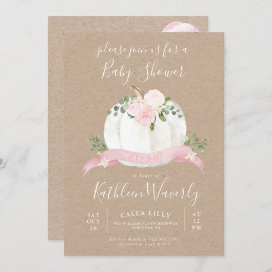 リトルパンプキン秋ベビーシャワー招待状ガール 招待状 (正面/裏面)