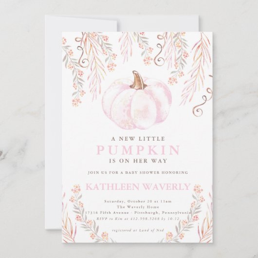 リトルパンプキン秋ベビーシャワー招待状ガール 招待状 (正面)