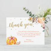 リトルパンプキン金ゴールドグリッター秋ガールベビーシャワー サンキューカード (スタンド正面)