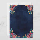 リトルパンプキン ネイビー フラワー ウォーターカラー 1歳誕生日 招待状 (裏面)