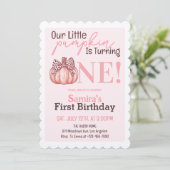 リトルパンプキン パステルピンク 秋の1歳の誕生日 招待状 (スタンド正面)