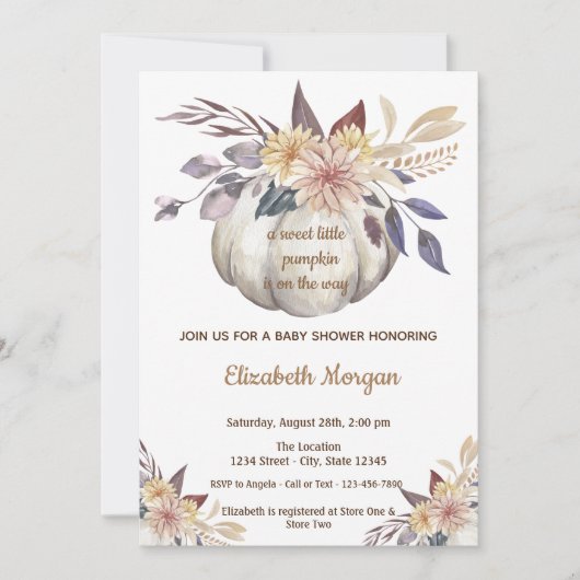 リトルパンプキン フラワーズ ベイビーシャワー 招待状 (正面)