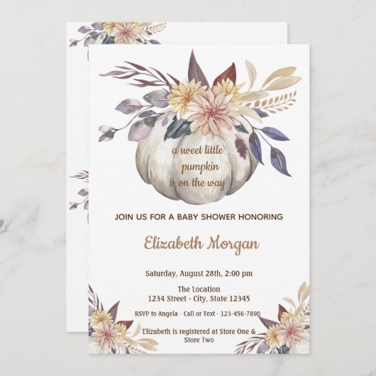 リトルパンプキン フラワーズ ベイビーシャワー 招待状 (正面/裏面)