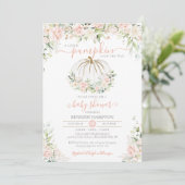 リトルパンプキン ブラッシュピンク フラワー 秋のベイビーシャワー 招待状 (スタンド正面)