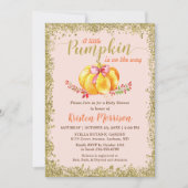 リトルパンプキン ブラッシュ ゴールド グリッター 秋のベイビーシャワー 招待状 (正面)