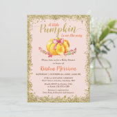 リトルパンプキン ブラッシュ ゴールド グリッター 秋のベビーシャワー 招待状 (スタンド正面)