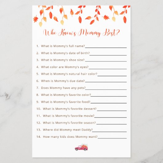 リトルパンプキン ベイビーシャワーゲーム 誰がママのことを一番知っている? チラシ (正面)