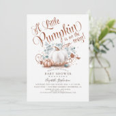 リトルパンプキン ローズゴールド グリッター 秋のベイビーシャワー 招待状 (スタンド正面)