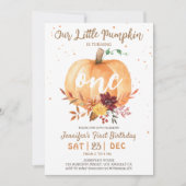 リトルパンプキン　男女兼用　秋の1歳誕生日 招待状 (正面)