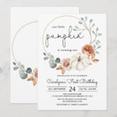 リトルパンプキン 秋の花柄 バースデー招待状 招待状 (正面/裏面)