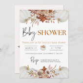リトルパンプキン 秋の フラワー ベイビーシャワー 招待状 (正面/裏面)