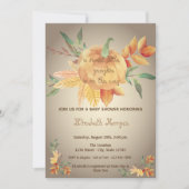 リトルパンプキン、葉っぱ、秋のベイビーシャワー 招待状 (正面)