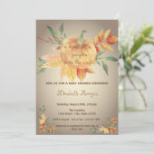 リトルパンプキン、葉っぱ、秋のベイビーシャワー 招待状 (スタンド正面)