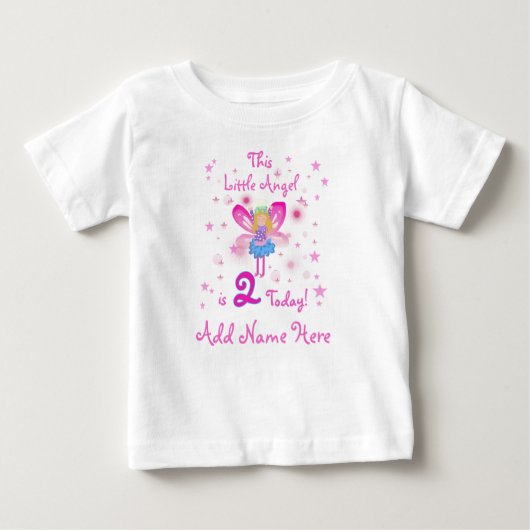 リトルパーソナライズされたエンジェル2nd誕生日Tシャツ ベビーTシャツ (正面)
