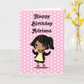 リトルパーソナライズされたカートゥーンガールピンク誕生日 カード (黄色い花)