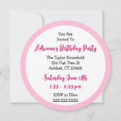 リトルパーソナライズされたカートゥーンガールピンク誕生日 招待状 (裏面)