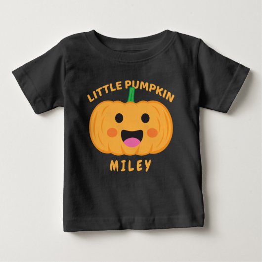 リトルパーソナライズされたパンプキンハロウィーン感謝祭 ベビーTシャツ (正面)