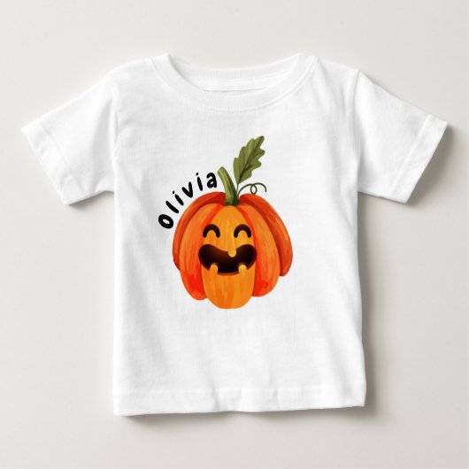リトルパーソナライズされたパンプキンハロウィーン ベビーTシャツ (正面)