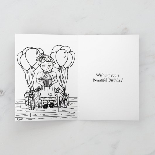 リトルパーソナライズされたマンガールコーラル誕生日 カード (内部)