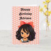 リトルパーソナライズされたマンガールコーラル誕生日 カード (黄色い花)