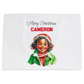 リトルパーソナライズされたヴィンテージガールクリスマス ラージペーパーバッグ (正面)