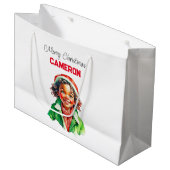 リトルパーソナライズされたヴィンテージガールクリスマス ラージペーパーバッグ (正面アングル)