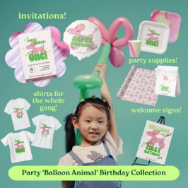 リトルパーティーバルーン動物ピンク絵を描誕生日 ペーパープレート