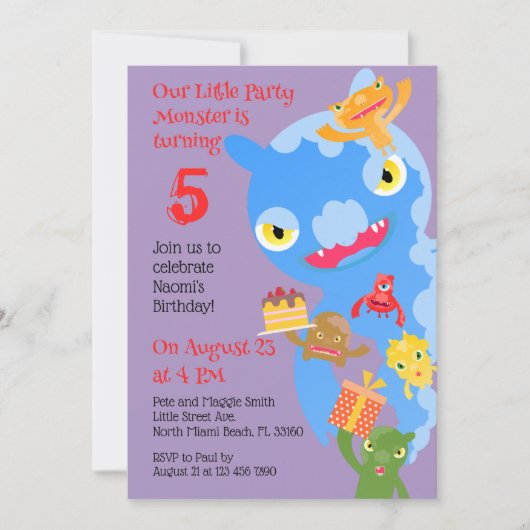 リトルパーティーモンスター紙吹雪誕生会 招待状 (正面)