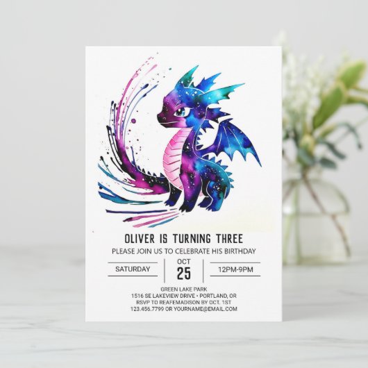 リトルパープルドラゴンデジタルボーイ誕生日 招待状 (スタンド正面)
