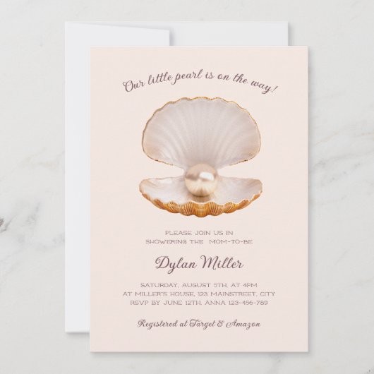 リトルパールシーシェルビーチガールベビーシャワー 招待状 (正面)