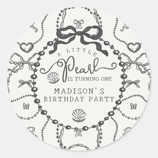 リトルパールブラックコケットボウ誕生日フリット ラウンドシール (正面)