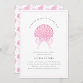 リトルパールベビーガールピンク赤ちゃんシャワー 招待状 (正面/裏面)