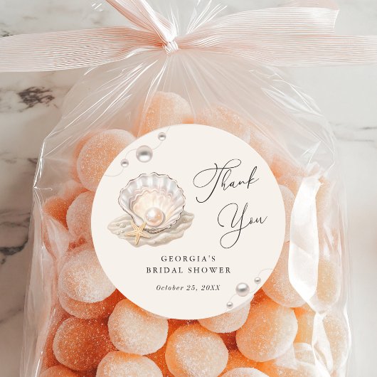 リトルパール海ビーチシーシェルガールベビーシャワー ラウンドシール