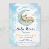 リトルヒツムーンハートブルーベビーシャワー 招待状 (正面/裏面)