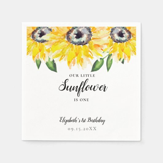 リトルヒマワリが一誕生日 エレガント スタンダードカクテルナプキン (正面)
