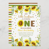 リトルヒマワリーガールファースト誕生日招待状 招待状 (正面/裏面)