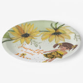 リトルヒマワリ水彩五番目の女の子誕生日 ペーパープレート (アングル)