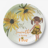 リトルヒマワリ水彩五番目の女の子誕生日 ペーパープレート (正面)