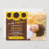 リトルヒマワリ素朴ウッドフォト誕生日 サンキューカード (正面)