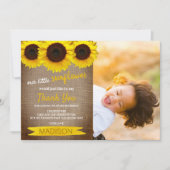 リトルヒマワリ素朴ーBurlapフォト誕生日 サンキューカード (正面)