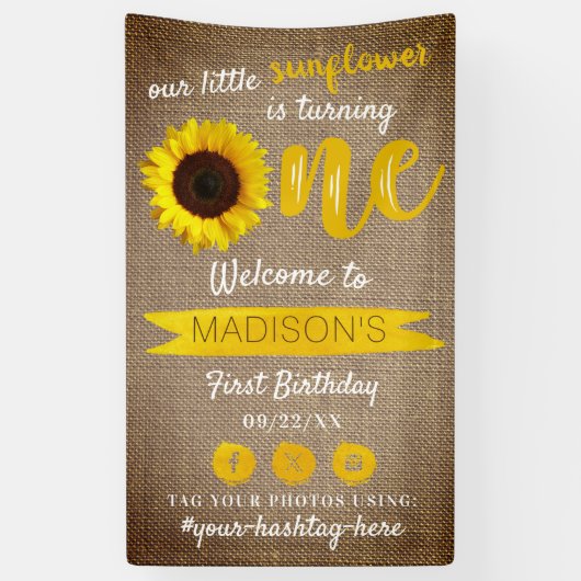 リトルヒマワリ1歳の誕生日へようこそ 横断幕 (縦)