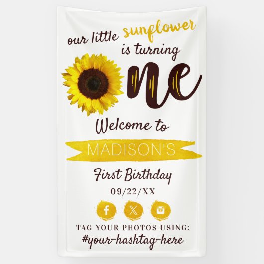 リトルヒマワリ1歳の誕生日へようこそ 横断幕 (縦)