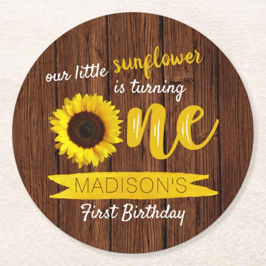 リトルヒマワリ1歳の誕生日パーティー ラウンドペーパーコースター (正面)