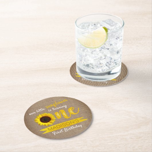 リトルヒマワリ1歳の誕生日パーティー ラウンドペーパーコースター (インサイチュ)